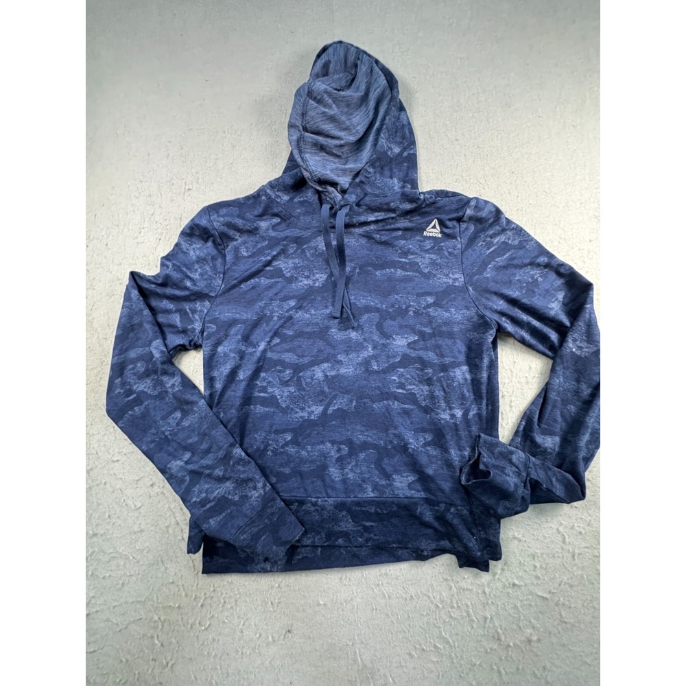Reebok Hoodie Womens Small Blue Camouflage Lightweight Pullover Activewear S